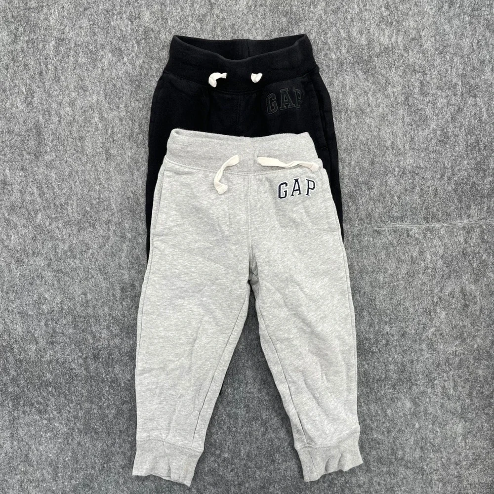 Gap Sweatpants Kids  XS Jogger Bundle Gray Black Fleece 2 Pack